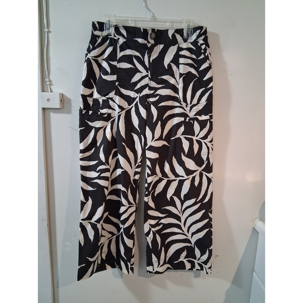 Democracy Ab Technology Tropical Leaf Wide Leg Utility Pants Black White Size 6